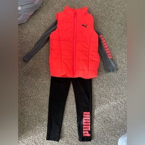 Puma Neon Orange Vest and Black Leggings Set